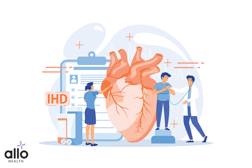 Circulatory system complications. Cardiologists studying human organ. Heart disease, ischemic heart disease, coronary artery disease concept.