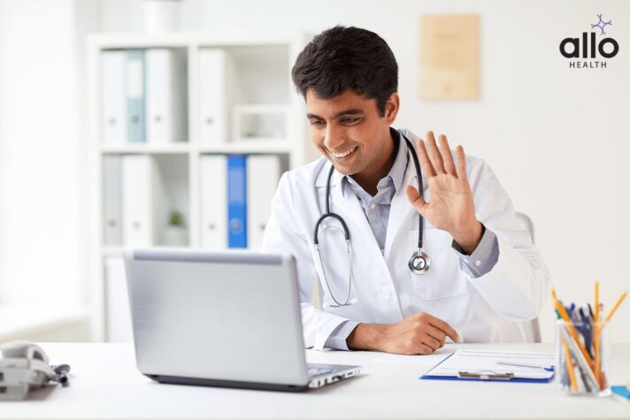 Doctor talking to patient in laptop about the diagnosis of premature ejaculation