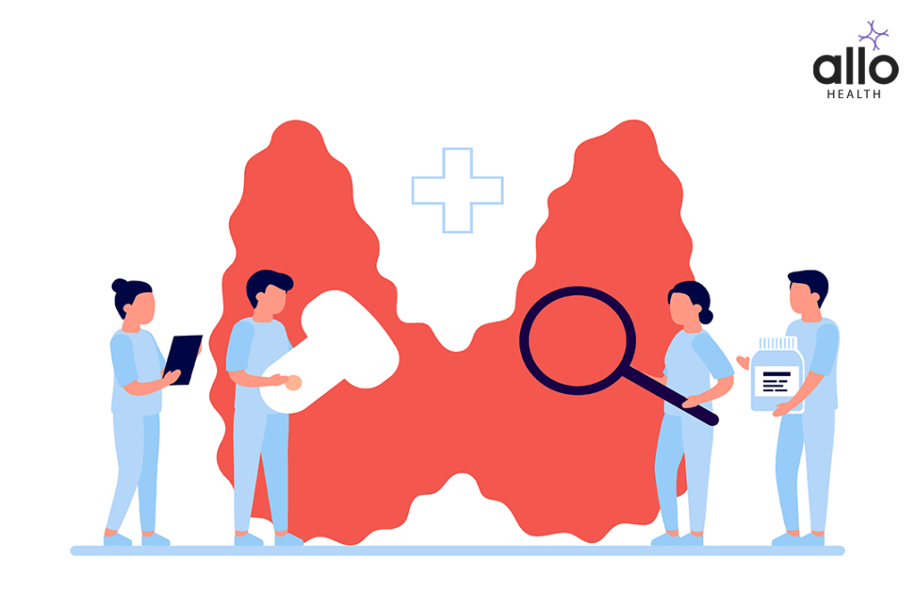 Causes Of Low Libido In Males 2 Thyroid gland and endocrine health care. Doctors endocrinologists doing medical research, diagnostics and examination hormones. Concept of thyroid disease, hypo- and hyperthyroidism, cancer