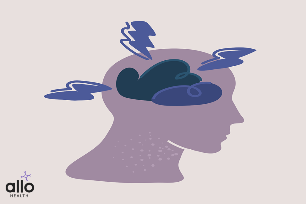 Vector illustration of Thunder inside head, Brain Electric Shock. Depression sad, concept mental problems due to Porn Addiction Mental Health Impacts