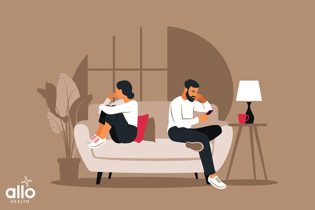unhappy couple sitting opposite to each other due to Low Sexual Desire Escitalopram Oxalate And Clonazepam Tablets: Low Sexual Desire In Men And Women