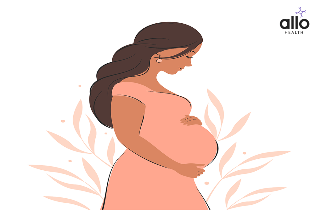 pregnant woman holding her belly and thinking the myths about pregnancy