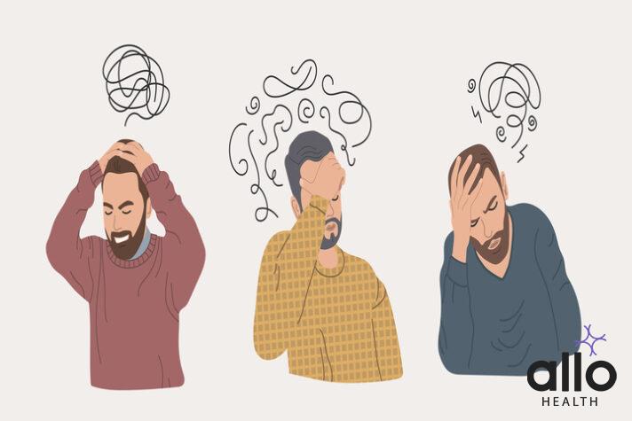 Men with stress and depression. Frustrated people. Mental illnes