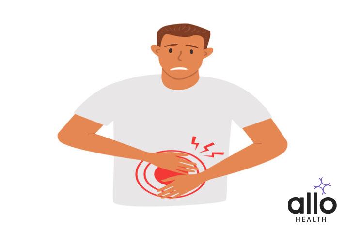 Can a Hernia Affect Erectile Dysfunction: Unlocking the Connection 1 A flat vector cartoon illustration of a man experiencing pain