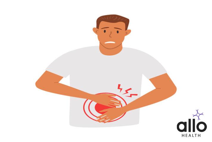 A flat vector cartoon illustration of a man experiencing pain