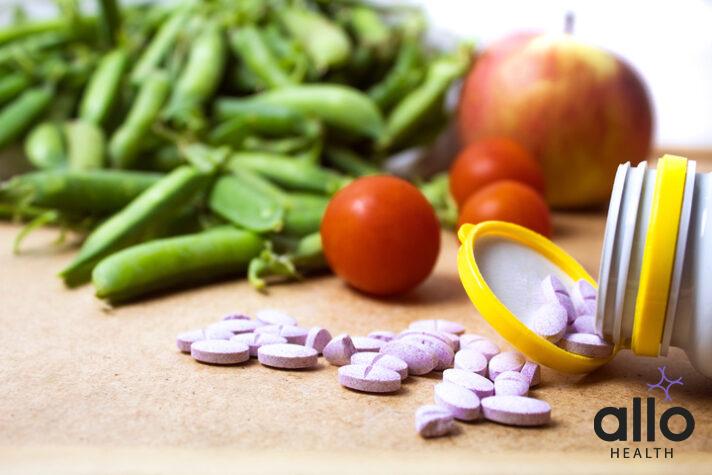 Selective focus. B12 supplements for a vegan and vegetarian diet