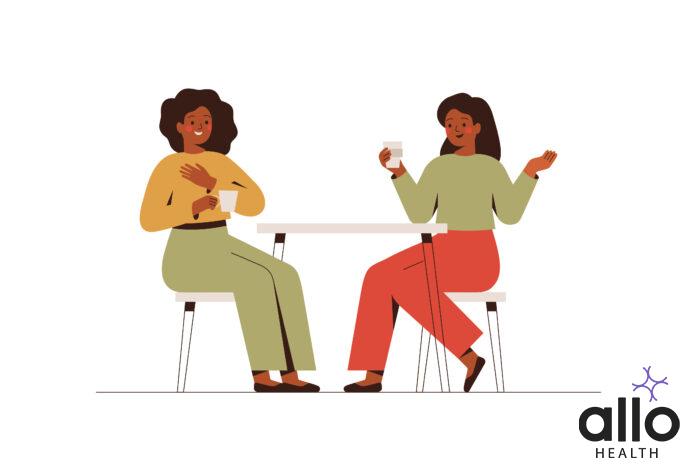 Happy female friends rest in the cafe and talk about something. Two black women spending time together at coffee break. Flat vector illustration isolated on white background Happy female friends rest in the cafe and talk about something. Two black women spending time together at coffee break. Flat vector illustration isolated on white background 