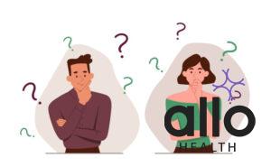 Thinking and Problem solving concept. Young man and woman ask questions, think and look for answers. Confused couple or employees with doubts and difficulties. relationship doubts. Cartoon flat vector illustration