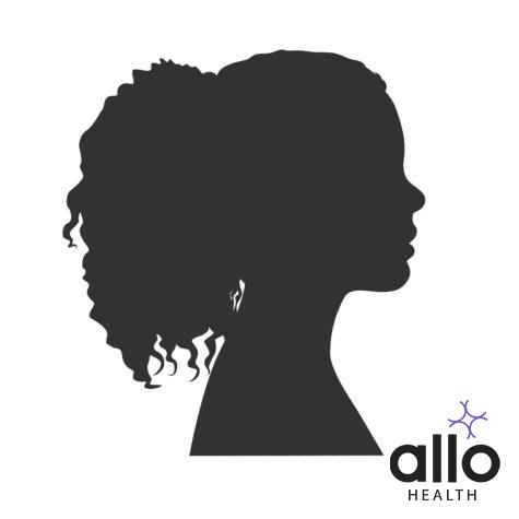 female led relationships Silhouette of a woman with curly hair in profile. Black shape.