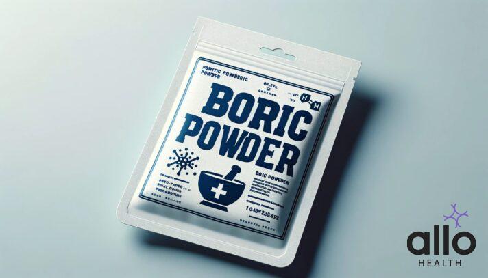 DALL·E 2024 01 31 23.08.29 A packet label with the words BORIC POWDER prominently displayed in bold professional font. The background of the label is a clean minimalist desi