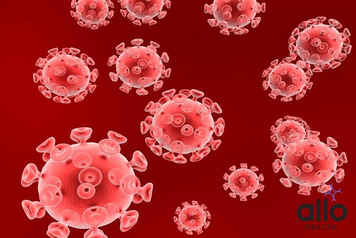 HIV aids virus group on red background