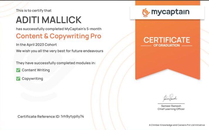 Certified for Content and Copywriting Course