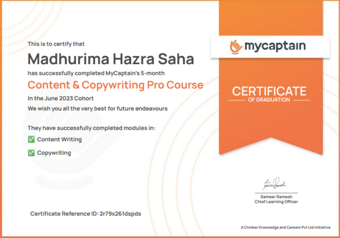 Certified for Content and Copywriting Course 